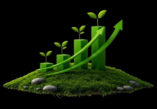 Crescimento sustentável, gráfico verde com plantas